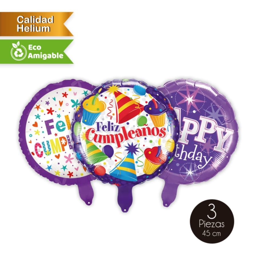 Foto Set 3 globos foil diseño Feliz Cumpleaños Púrpura