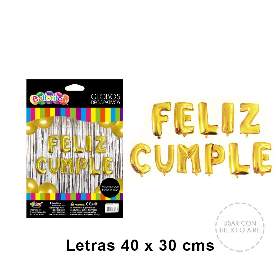 Foto Set Globos Letras Feliz Cumpleaños Doradas