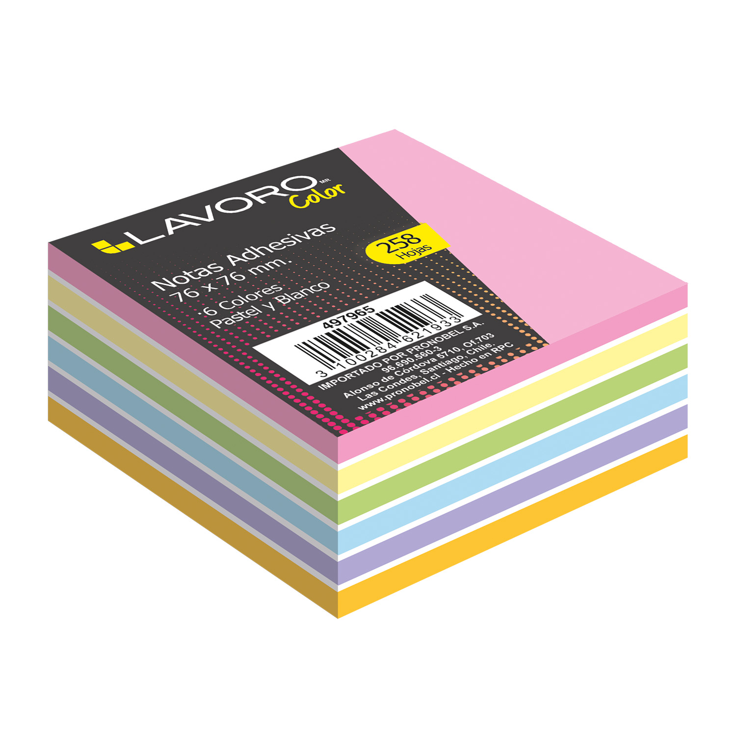 Foto Taco notas adhesivas 6 colores pastel más blanco 7,6 x 7,6 cm