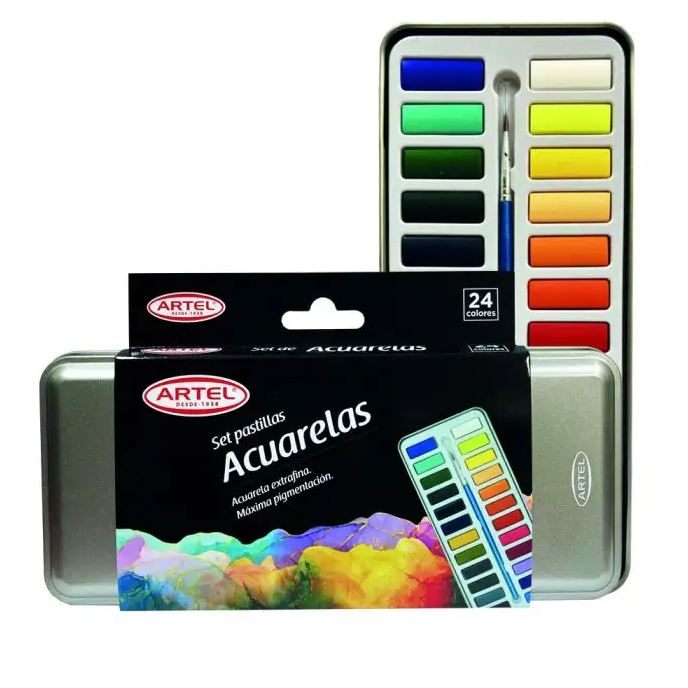 Foto Acuarelas Caja metálica 24 colores más pincel