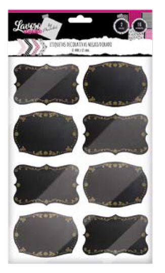 Foto Etiquetas decorativas negras con detalles dorados 16 unidades, 65mmx45mm