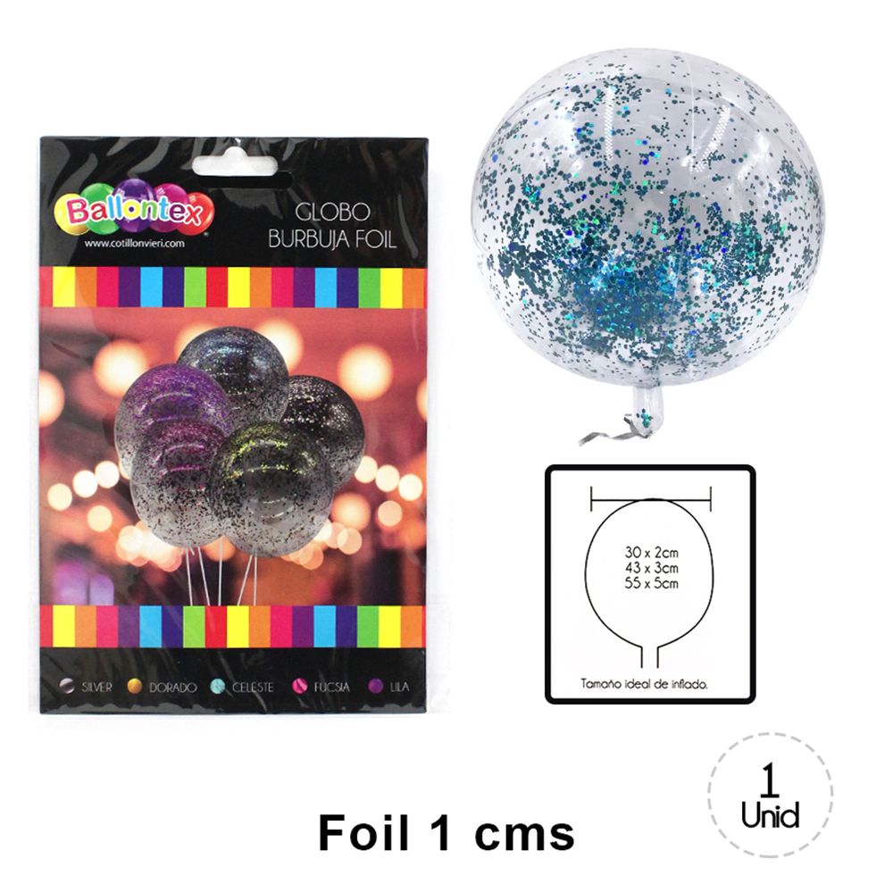 Foto Set 12 globos transparentes con confetti foil azul