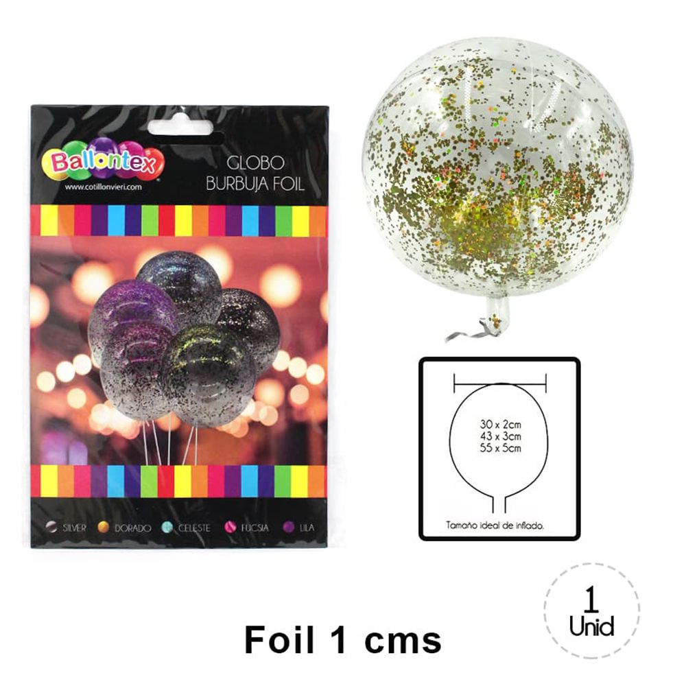 Foto Set 12 globos transparentes con confetti foil dorado