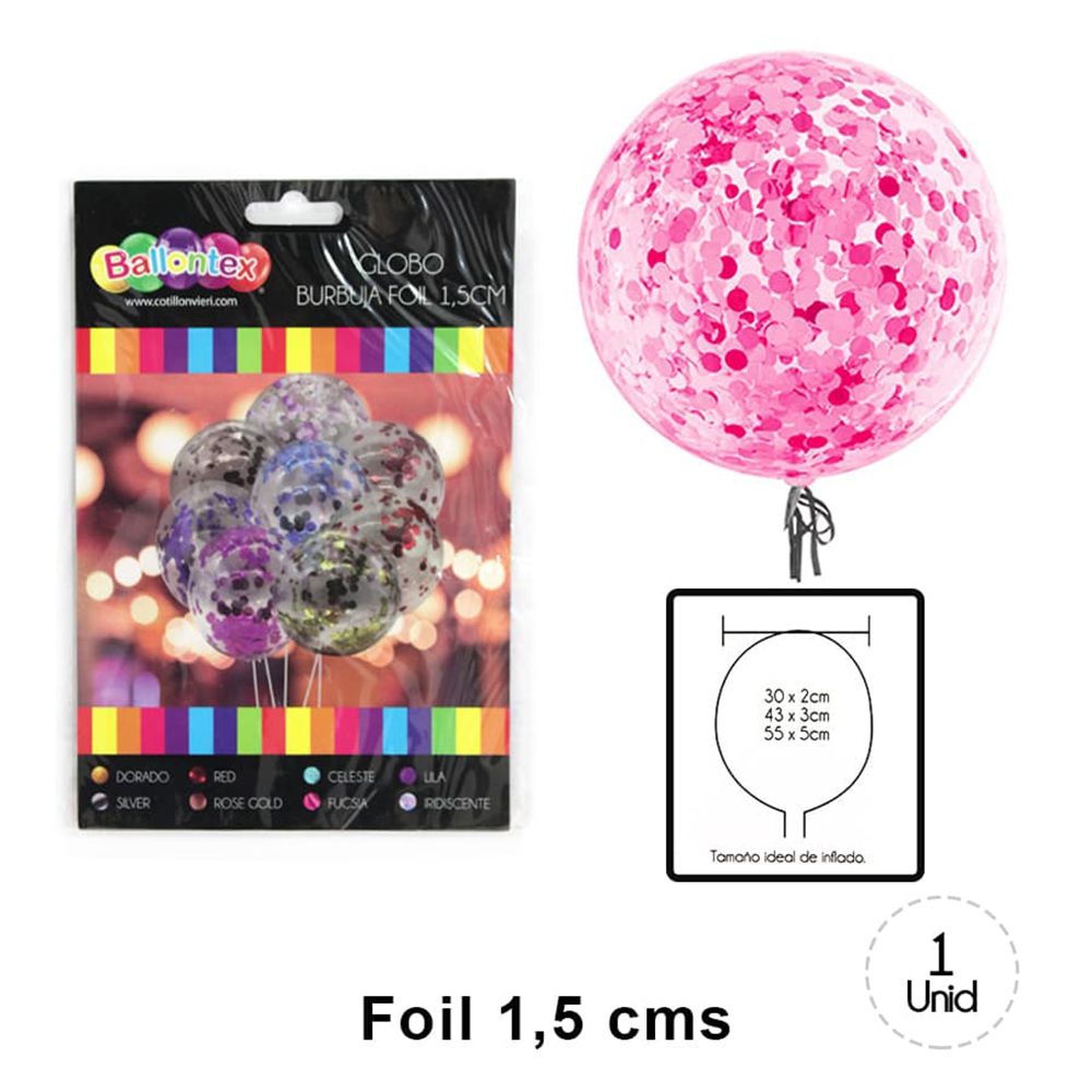 Foto Set 12 globos transparentes con confetti foil fucsia