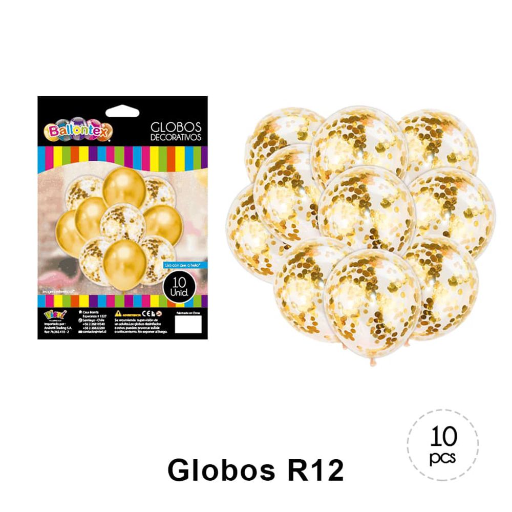 Foto Set 10 globos decorativos metálicos y transparentes Dorados