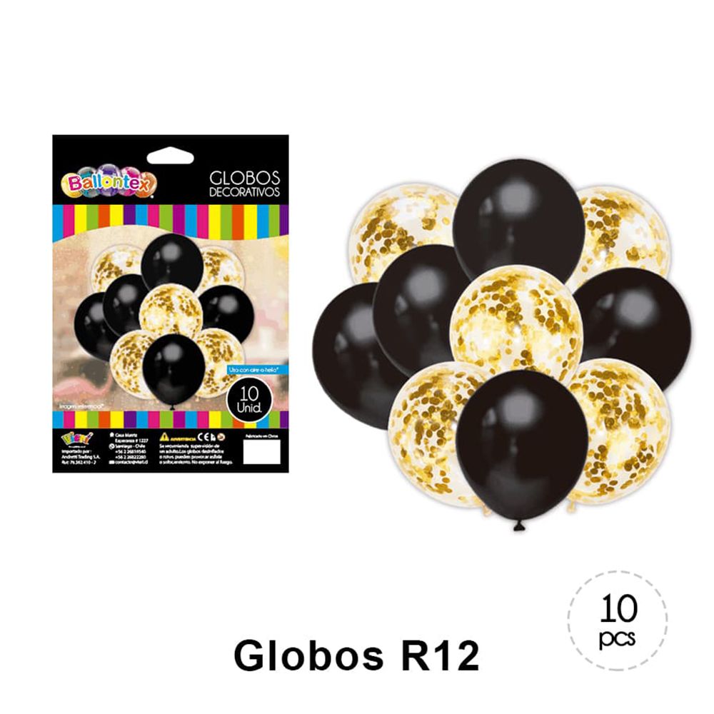 Foto Set 10 globos decorativos metálicos y transparentes Negro Oro