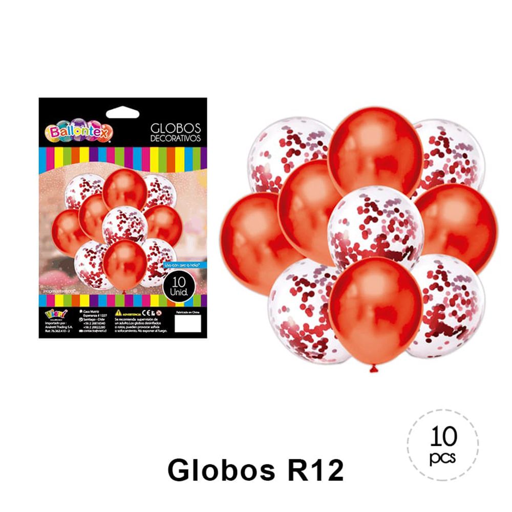 Foto Set 10 globos decorativos metálicos y transparentes Rojos