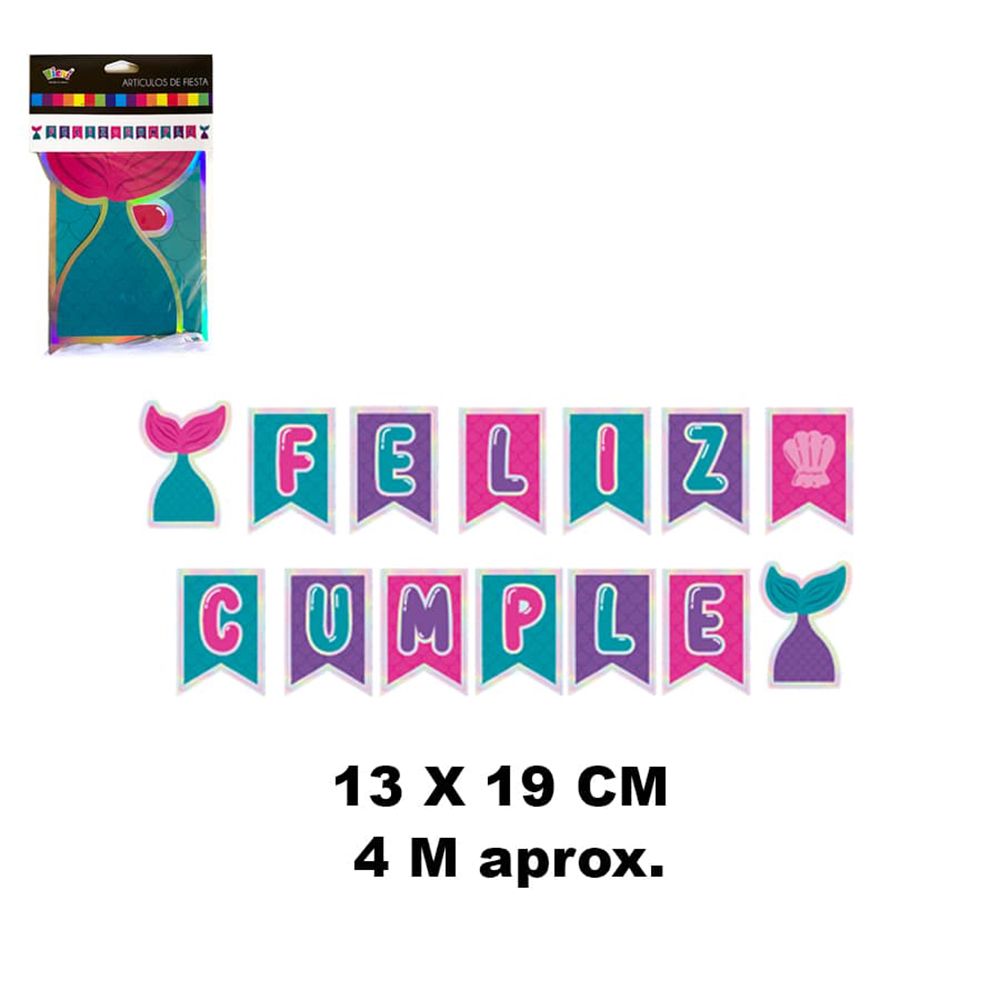 Foto Guirnalda tipo banderines Feliz Cumpleaños Sirena Irisdescente