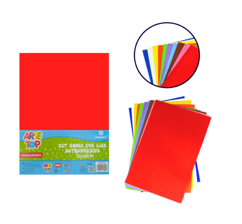Foto Set 10 pliegos de goma eva lisa adhesiva colores