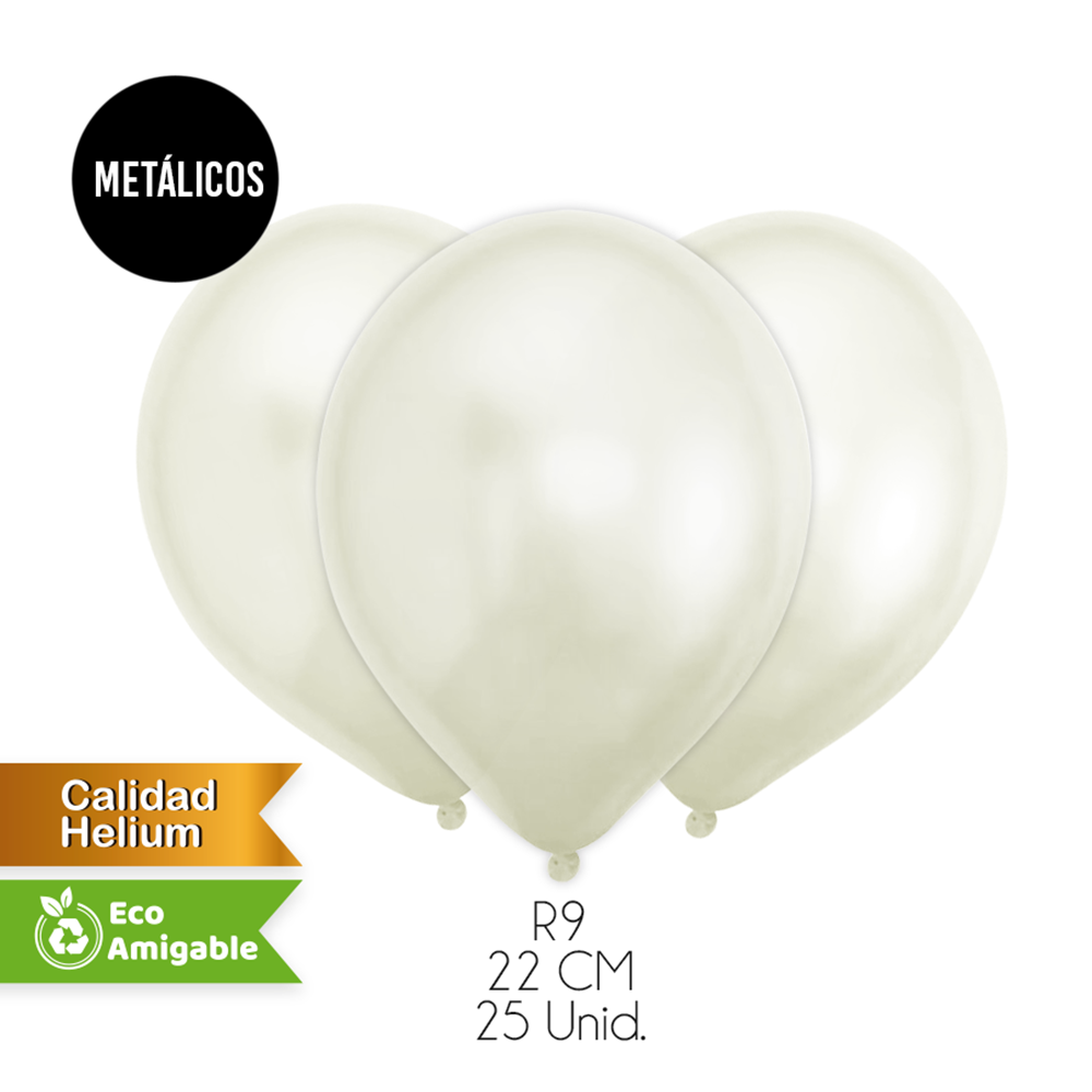 Foto Set 25 globos metálicos número 9 Blancos