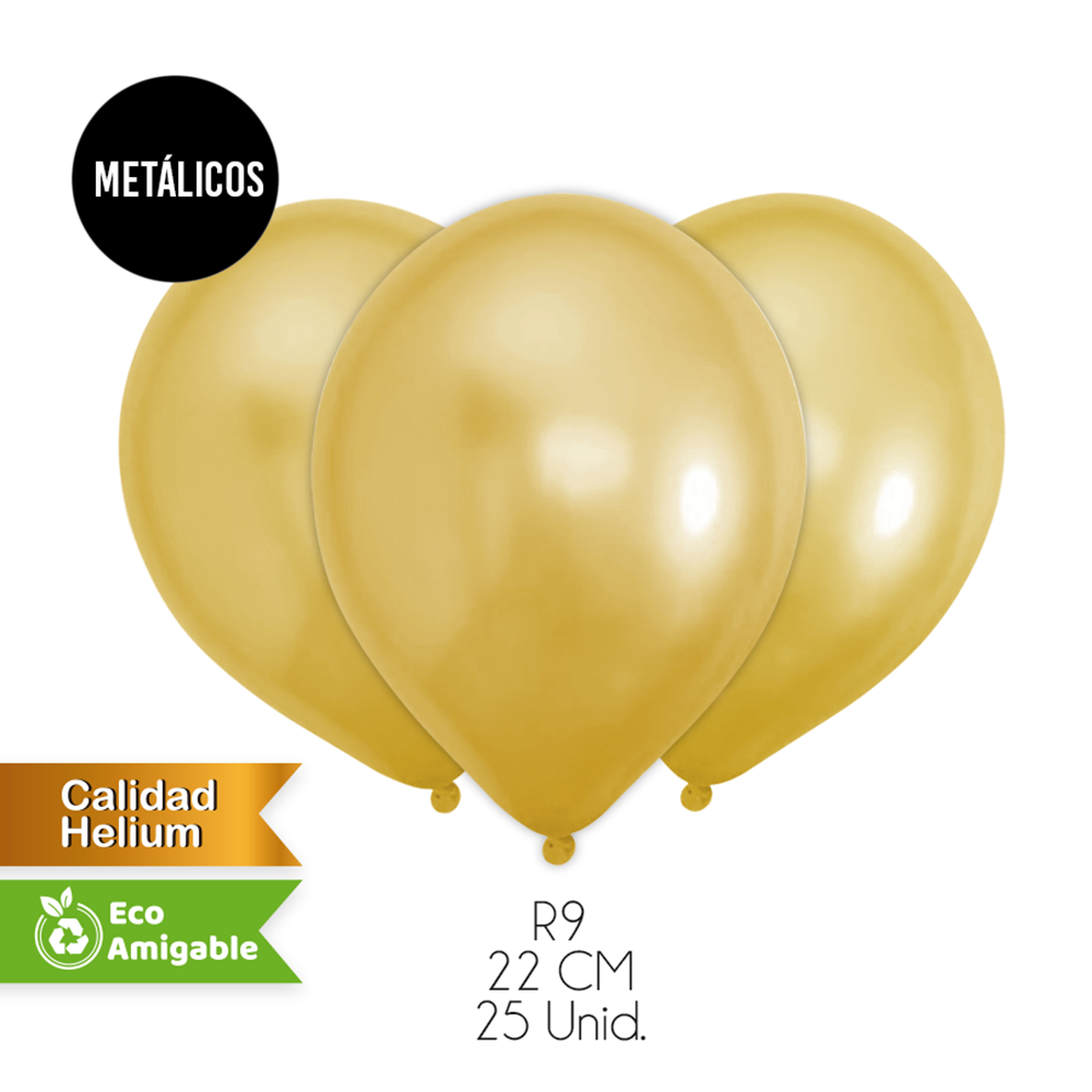 Foto Set 25 globos metálicos número 9 Oro