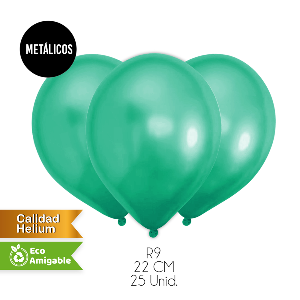 Foto Set 25 globos metálicos número 9 Verdes