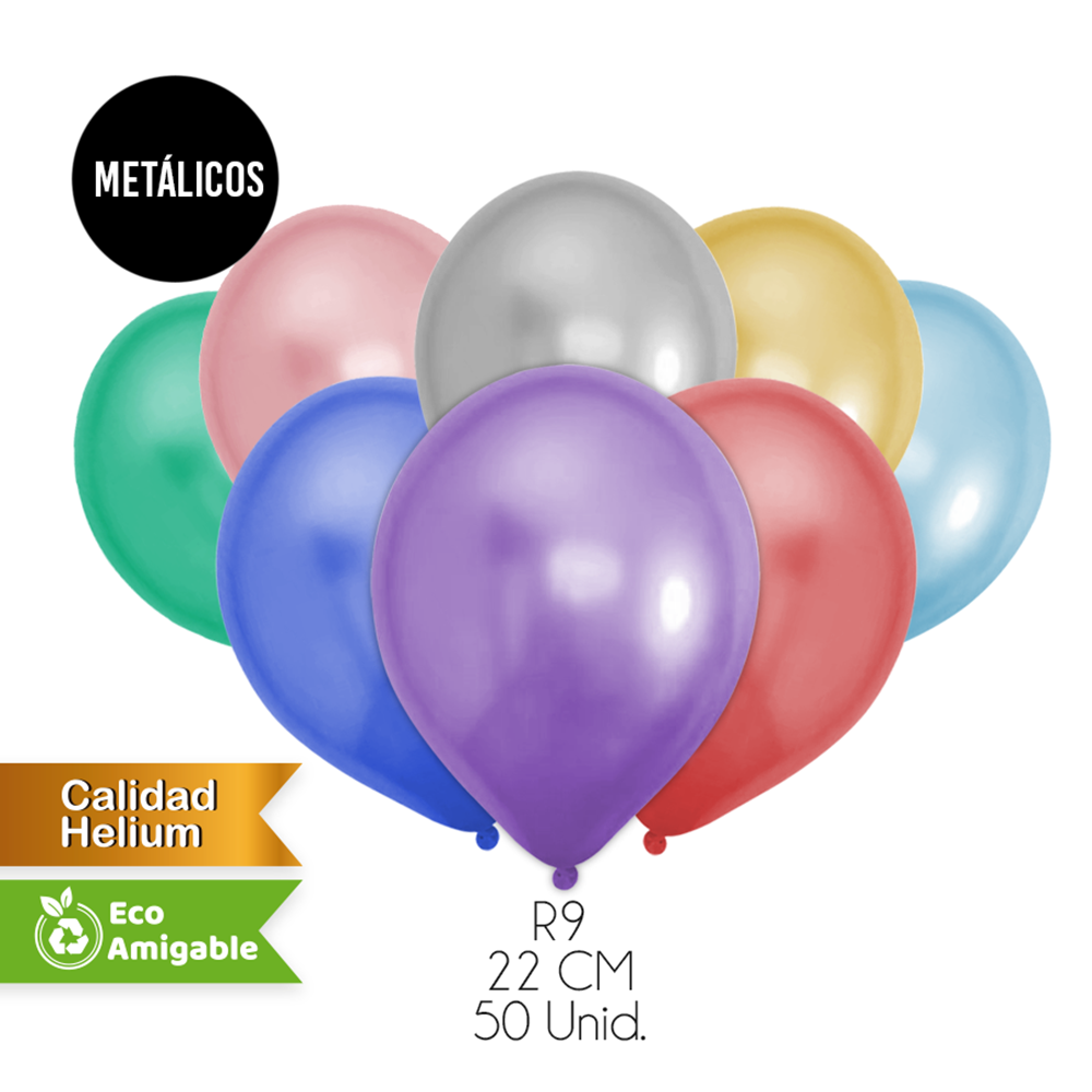 Foto Set 50 globos metálicos número 9 Colores Surtidos