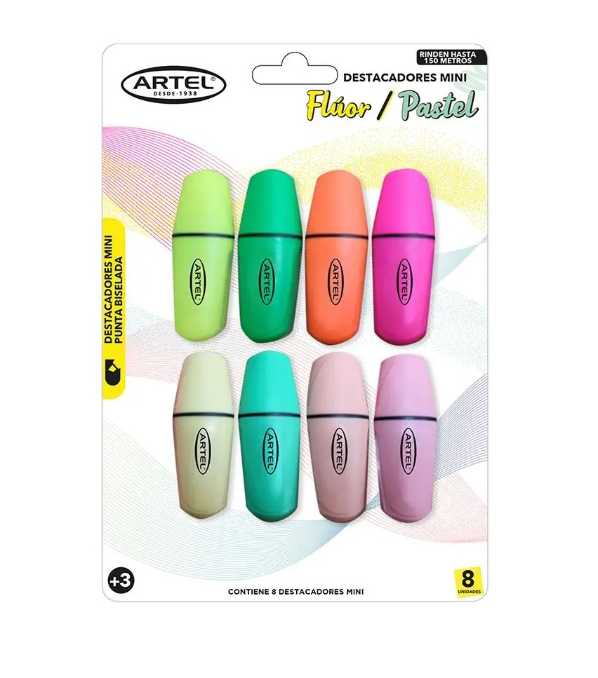 Foto Set 8 mini destacadores Pastel Fluor