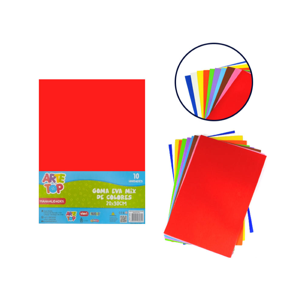 Foto Set 10 goma evas lisas de colores 20x30cm 10 pliegos