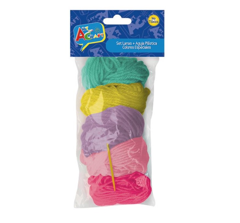 Foto Set lanas 5 colores especiales con aguja plástica