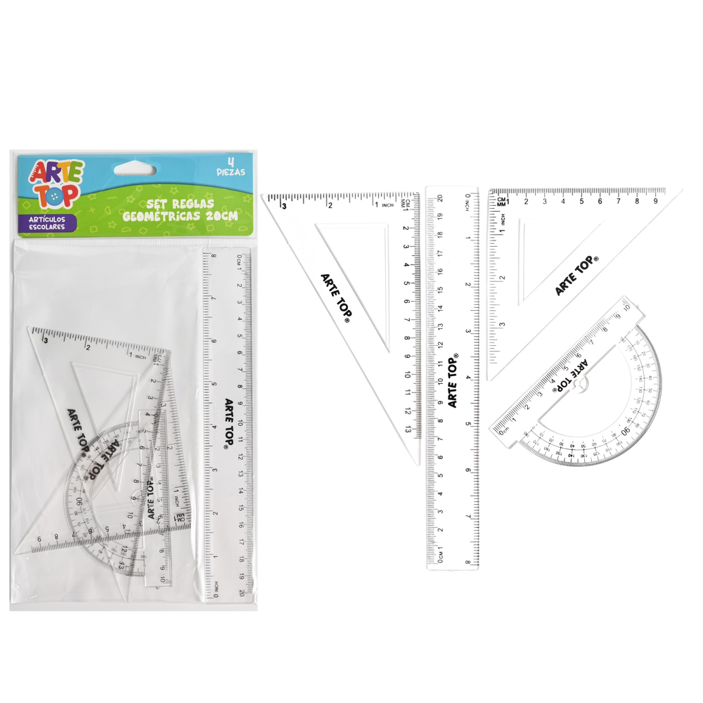 Foto Set reglas geométricas 20cm acrílicas 4 piezas